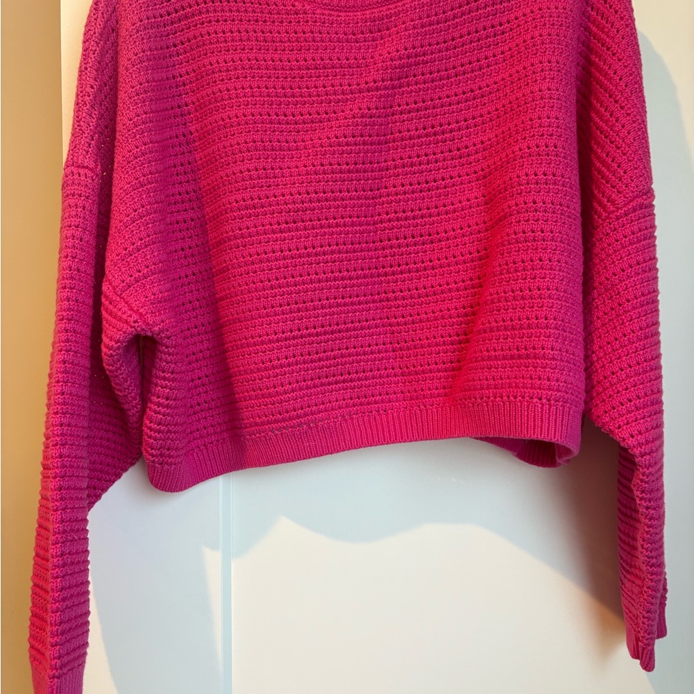 NWT - GAP Women's Vibrant Pink Crochet Boatneck Crop Sweater